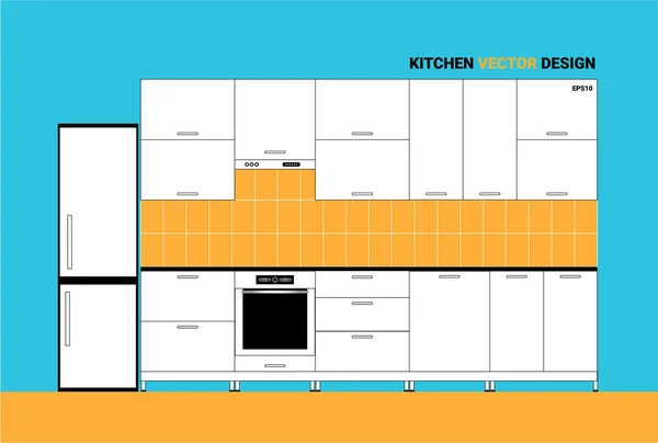 Illustration vectorielle de croquis intérieur de cuisine moderne dans un style linéaire plat — Image vectorielle