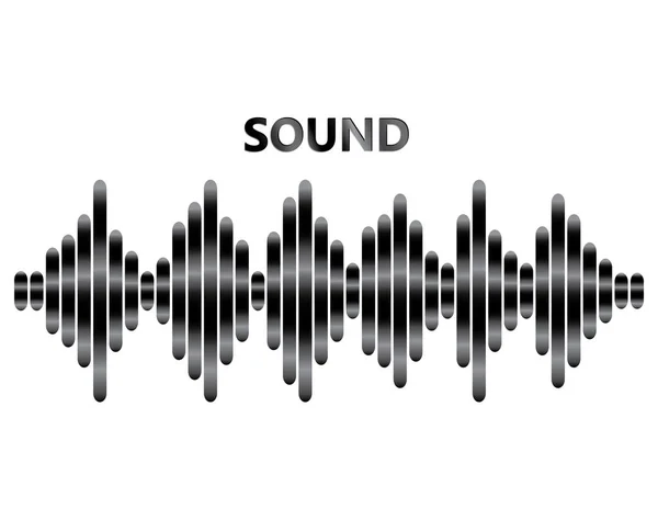 Pulso reproductor de música cartel. Logo de onda metálica de audio — Vector de stock