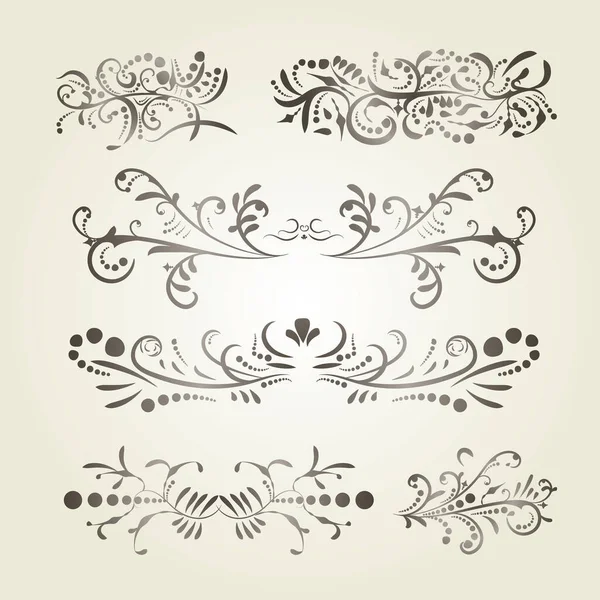 Victoriaanse set van bruine gradiënt kalligrafische wervelelementen — Stockfoto