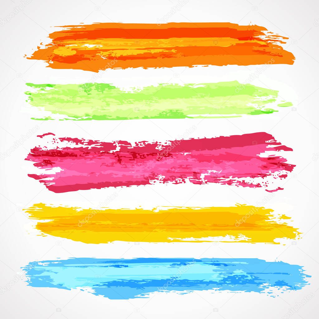 Set of colorful watercolor sketch stain. Brush strokes template
