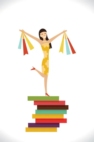 Woman with shopping bags. Design template illustration — Stock Fotó