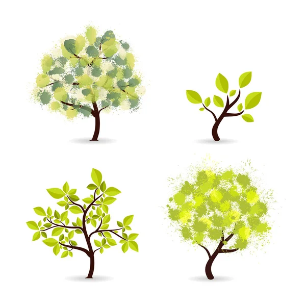 Collezione Green Tree Con Diverse Foglie Stilizzate Set Simboli Stile — Foto Stock