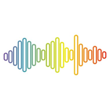 Gökkuşağı müzik logosu. Müzik dalgası çalar. Renkli dengeleyici elemanı. İzole tasarım sembolü. Jpeg İllüstrasyonu.