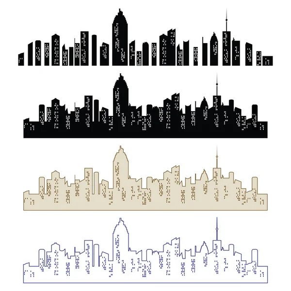 Set Silhouette Delle Città Città Notte Sfondo Bianco Set Paesaggi — Foto Stock