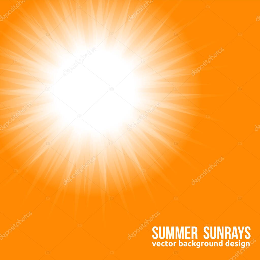 Orange Sun. Bright sunset sky orange background for illustrations. Vector Beautiful Sunny Backdrop. Summer background with a sunburst sunbeams