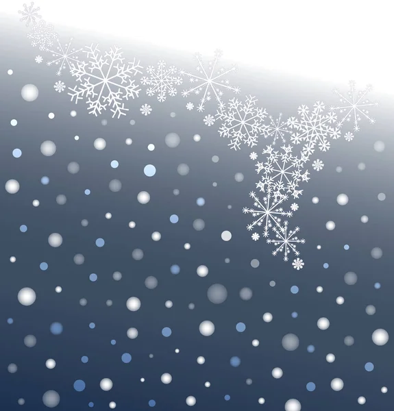 Winter celebration postcard with white snowflakes and blur dots. Can be used as poster, banner or cover of greeting card. Vector illustration. — Stock Vector