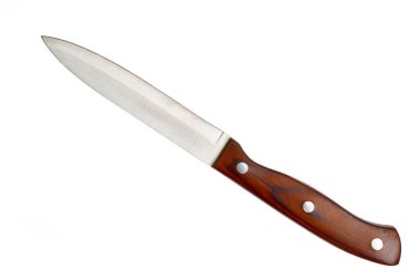 Mutfak bıçağı nereye ahşap kolu beyaz arka plan üzerinde izole çelik