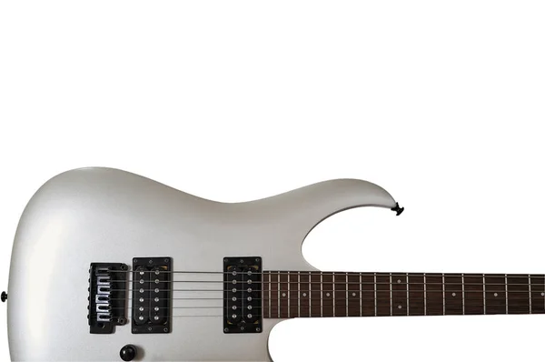 Beyaz elektirikli altı telli gitarlı siyah pikaplar ve birlikte...