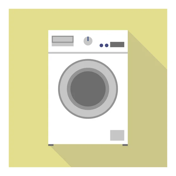Wasmachine Gedetailleerde Kleur Pictogram Met Lange Schaduw Vlakke Stijl — Stockvector