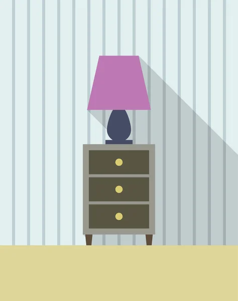 Lamba başucundaki çekmeceli pembe bir gölge ile. Düz stil resimde renk.