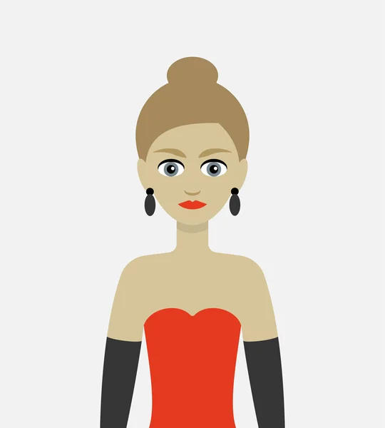 Yüksek bir saç modeli ile kırmızı bir akşam elbiseli Genç kadın. İnsan resmi ya da bir kız avatar.