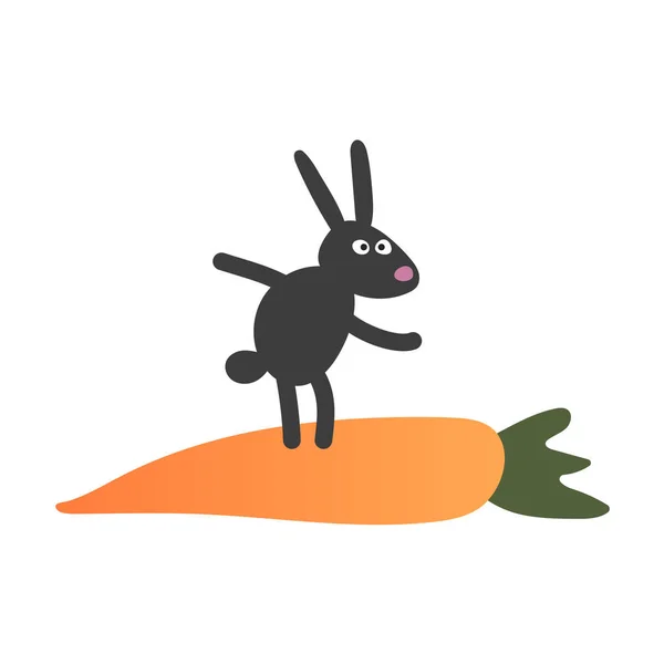 Drôle Lapin Sur Une Carotte Géante Illustration Vectorielle Style Plat — Image vectorielle