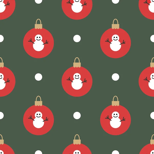 Kardan adam gülümseyen kırmızı Noel topları. Seamless modeli