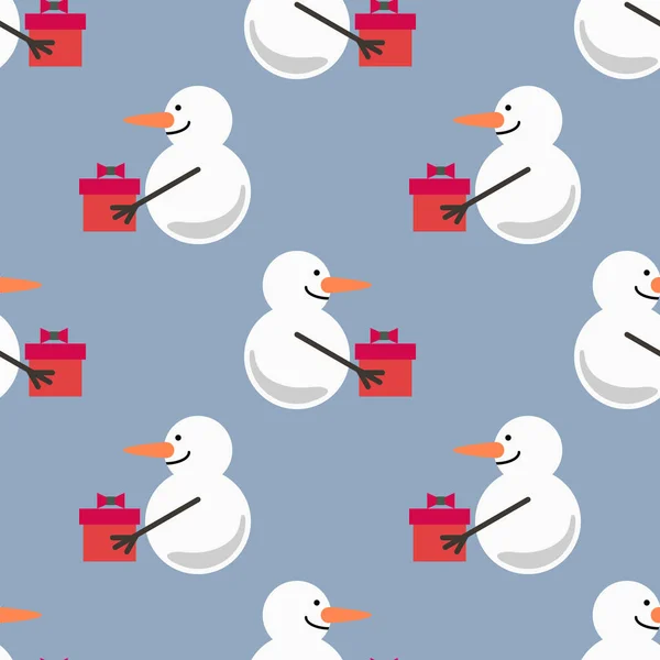 Hediye kutuları üzerinde bir ışık tutan kardan adam arka plan mavi. Noel 