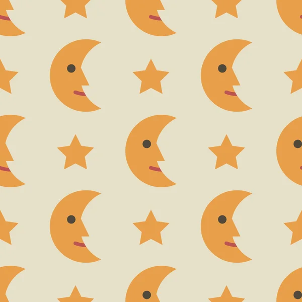 Şirin ay yüzleri ve krem bir arka plan üzerinde yıldız ile. Kağıt, kumaş veya duvar kağıdı sarma için seamless modeli.