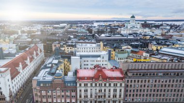Helsinki, Finlandiya'nın merkezinin havadan görünümü