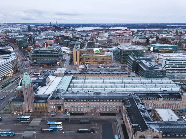 Vue Aérienne Une Gare Centrale Helsinki Finlande — Photo