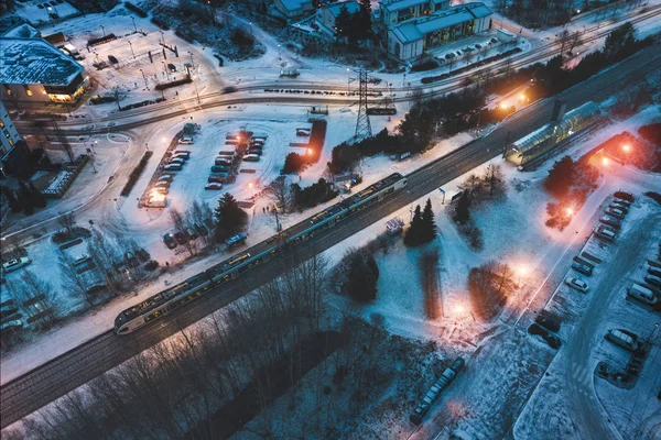 Aerial view of railway station in Espoo, Finland