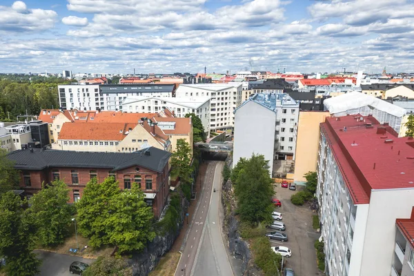 Vista Aérea Corredor Para Pedestres Ciclistas Baana Helsinque Finlândia — Fotografia de Stock