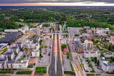 Espoo Merkez Tren İstasyonu 'nun hava görüntüsü.