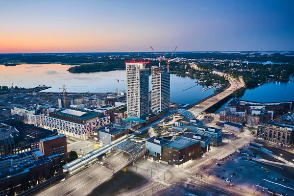 Helsingfors Juni 2020 Flygfoto Över Första Skyskraporna Finland Fiskehamnen Finlands — Stockfoto