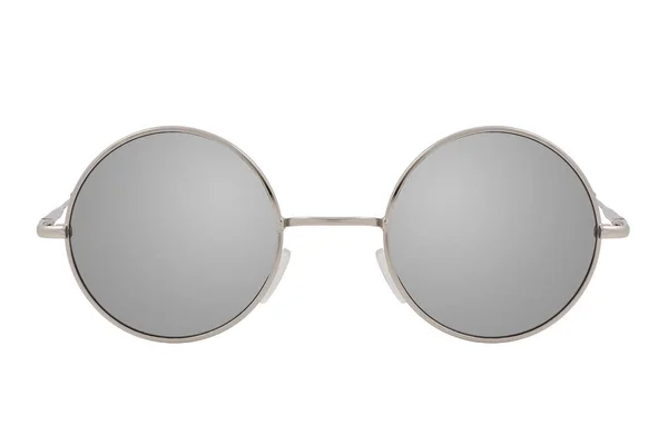 Beyaz Arka Planda Izole Edilmiş Gümüş Çerçeveli Yuvarlak Güneş Gözlükleri — Stok fotoğraf