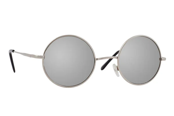 Ronde Zonnebril Met Een Zilveren Frame Spiegellenzen Geïsoleerd Witte Achtergrond — Stockfoto