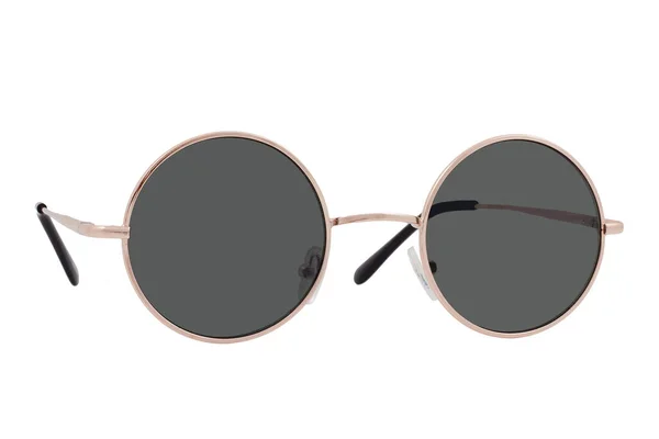Sunglasses Gold Frame Black Lenses Isolated White Background — Stock Photo, Image