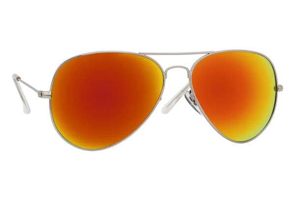 Óculos Sol Com Moldura Prateada Lente Espelhada Vermelho Alaranjada Isolada — Fotografia de Stock