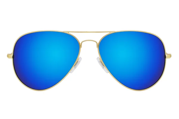 Óculos Sol Com Moldura Dourada Lente Azul Espelhada Isolada Sobre — Fotografia de Stock