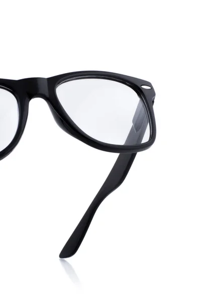 Zwarte Bril Met Transparante Lenzen Geïsoleerd Witte Achtergrond — Stockfoto