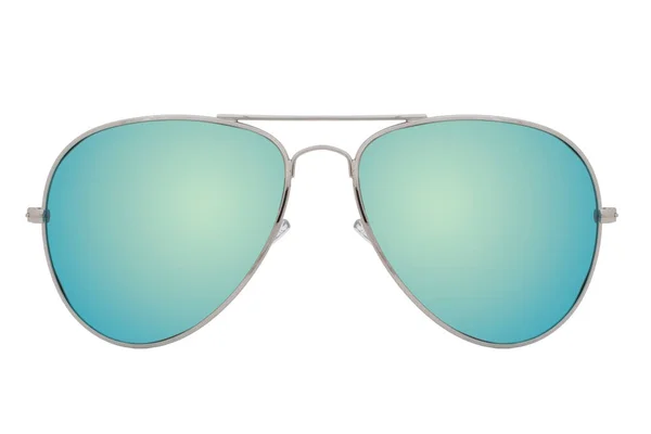 Occhiali Sole Con Montatura Argento Lente Specchio Blu Isolata Sfondo — Foto Stock