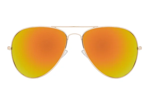 Napszemüveg Egy Arany Keret Narancssárga Tükör Lencse Elszigetelt Fehér Alapon — Stock Fotó