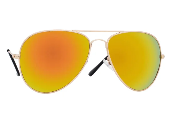 Óculos Sol Com Moldura Dourada Lente Espelho Laranja Isolada Sobre — Fotografia de Stock