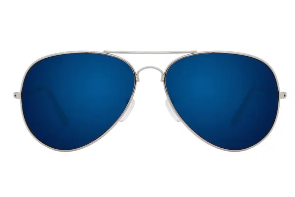 Γυαλιά Ηλίου Ασημί Πλαίσιο Και Μπλε Φακό Που Απομονώνονται Λευκό — Φωτογραφία Αρχείου