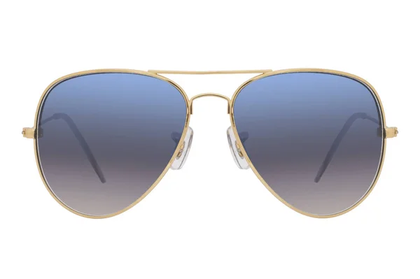 Sunglasses Gold Frame Blue Lens Isolated White Background — Stock Photo, Image