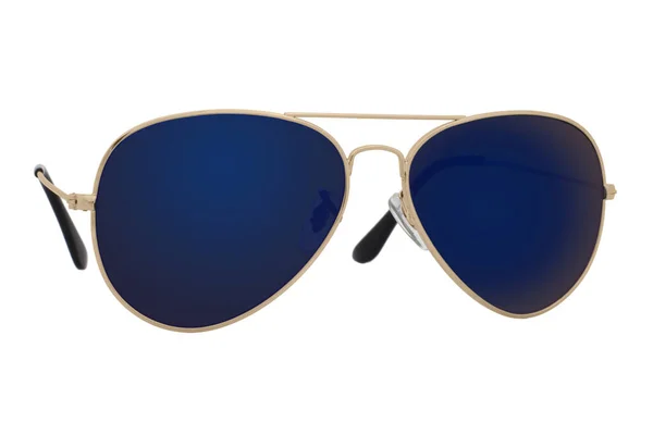 Sunglasses Silver Frame Blue Lens Isolated White Background — Stock Photo, Image