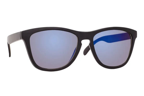 Lunettes Soleil Avec Cadre Plastique Noir Verres Bleus Isolés Sur — Photo