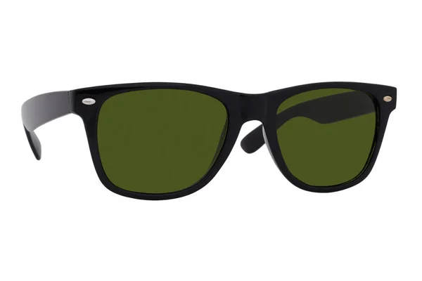 Zonnebrillen Met Een Zwart Plastic Frame Groene Lenzen Geïsoleerd Witte — Stockfoto