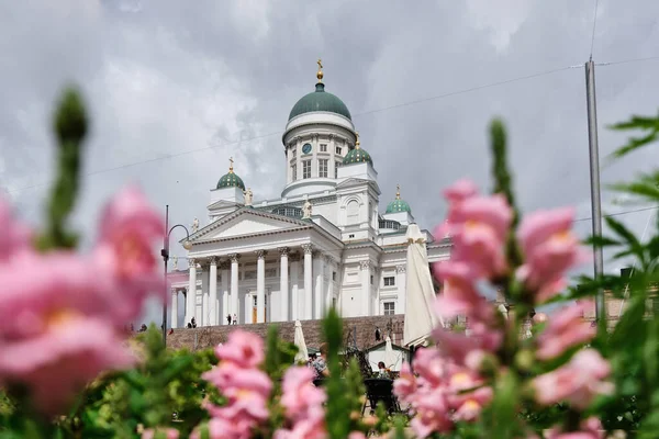 Helsinki Finlandia Lipca 2020 Kwiaty Tarasach Restauracji Placu Senatu — Zdjęcie stockowe