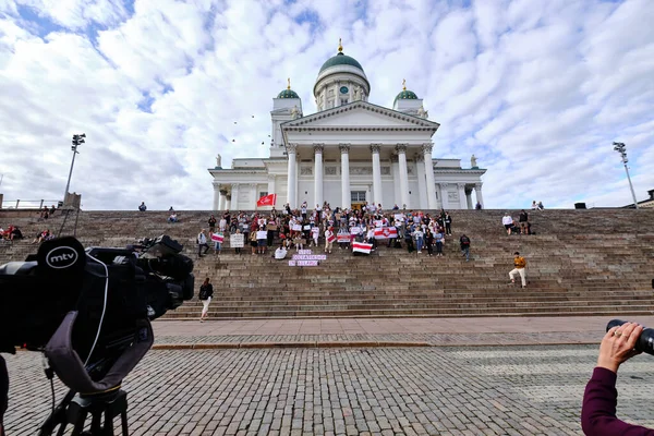 Helsinki Finlandia Agosto 2020 Protesta Pacífica Solidaridad Con Belarús Plaza — Foto de Stock