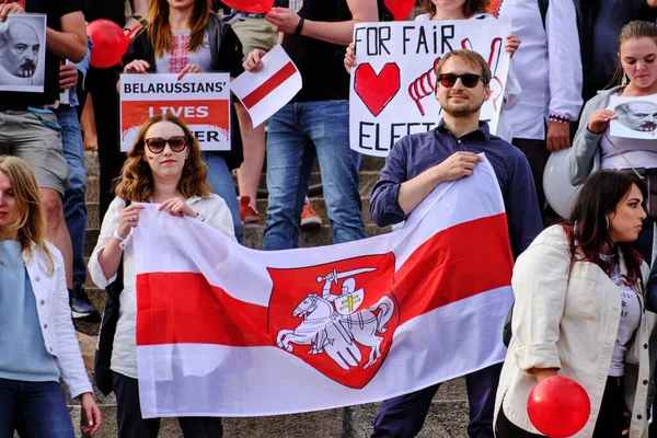 Helsínquia Finlândia Agosto 2020 Protesto Pacífico Solidariedade Com Bielorrússia Praça — Fotografia de Stock