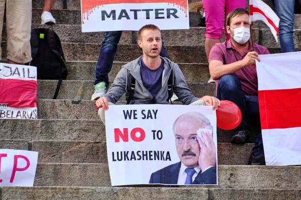 Helsinki Finlandia Agosto 2020 Protesta Pacífica Solidaridad Con Belarús Plaza — Foto de Stock