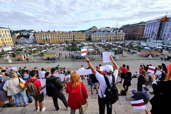 Helsinki Finlandia Agosto 2020 Protesta Pacífica Solidaridad Con Belarús Plaza — Foto de Stock