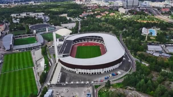 Helsinki Finlandiya Ağustos 2020 Helsinki Olimpiyat Stadyumu Yenilendikten Sonra Havadan — Stok video