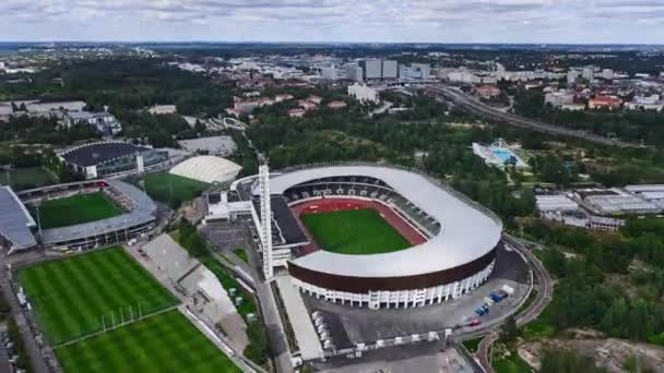 Helsinki Finlandiya Ağustos 2020 Helsinki Olimpiyat Stadyumu Yenilendikten Sonra Havadan — Stok video