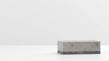 Taş küp kutu 3d beton beton beton kaide basamakları beyaz zemin üzerinde izole, soyut minimal konsept, boş alan, basit temiz tasarım, ürün için lüks minimalist modelleme şablonu