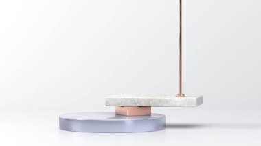 Metalik, cam tüpler, pastel beton kutu arka planı, silindir 3d görüntüleme, soyut minimal kavram, boş alan, basit temiz tasarım, ürün sergisi için lüks minimalist modelleme şablonu