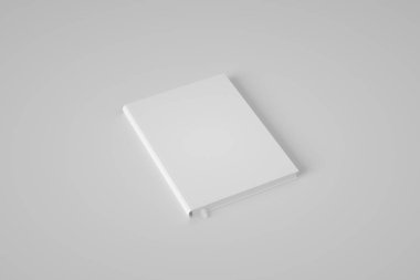 Boş 3d oluşturma veya beyaz arka planda beyaz kapaklı 3d resimleme defteri