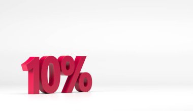 % 10 indirimli iskonto ikonu, beyaz izole edilmiş arka plan 3d illüstrasyonunda 3 boyutlu kırmızı. Parlak ve plastik bir yüzde veya indirimli bir sembol. Satılık, alışveriş, terfi sembolü. Yarı fiyat teklifi